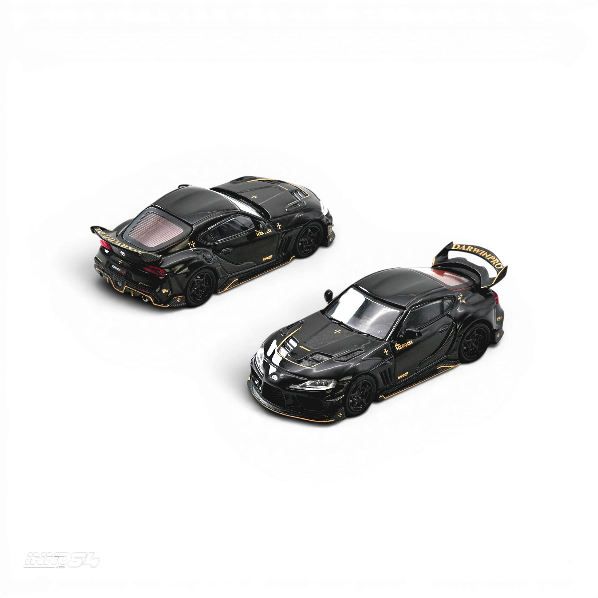 Lot57Supplies Diecast Shop Inno64 1:64 scale diecast Toyota Supra A90 in gloss black with Darwin Pro body kit