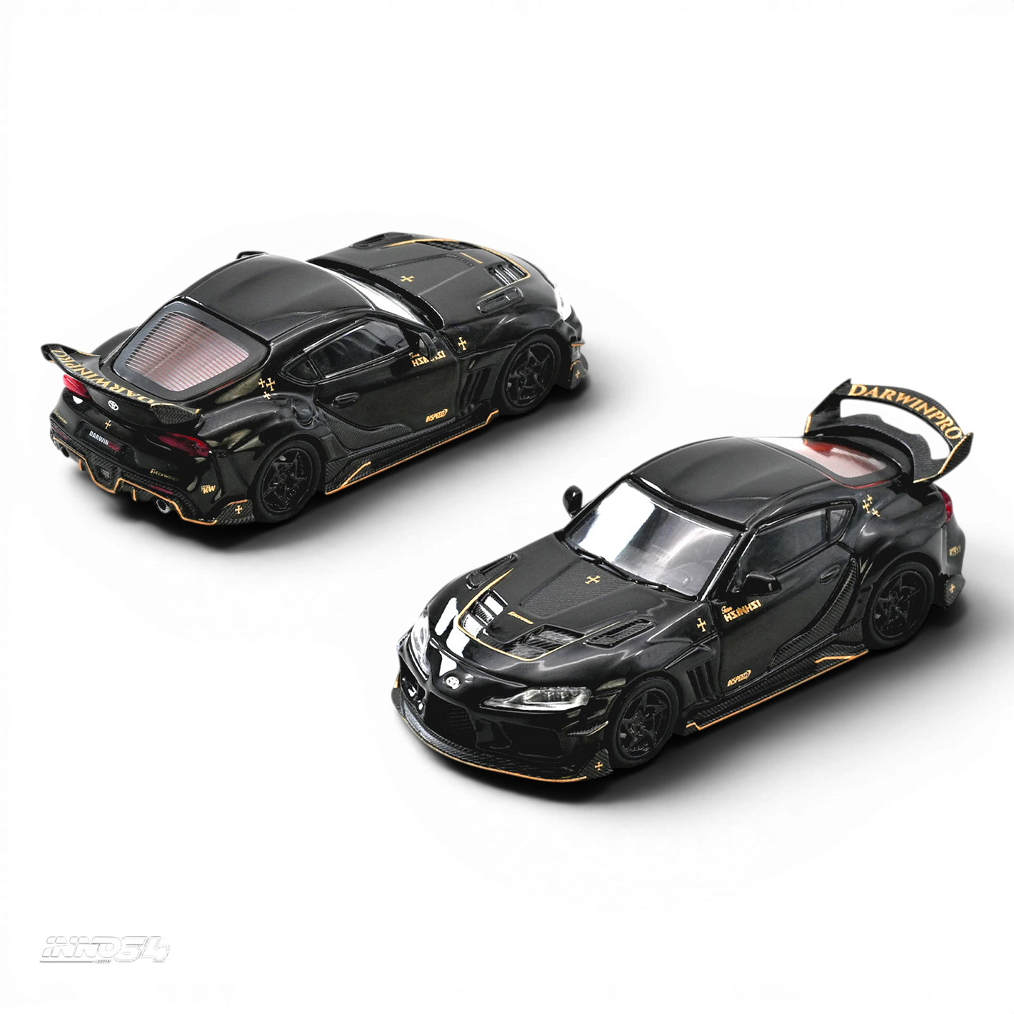 Lot57Supplies Diecast Shop 1:64 scale Inno64 Darwin Pro Toyota Supra A90 diecast model in gloss black with gold accents