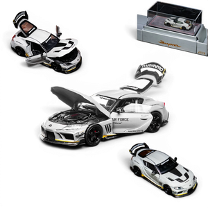Lot57Supplies Diecast Shop 1:64 scale white Toyota Supra widebody model with opening parts and AIR FORCE livery.