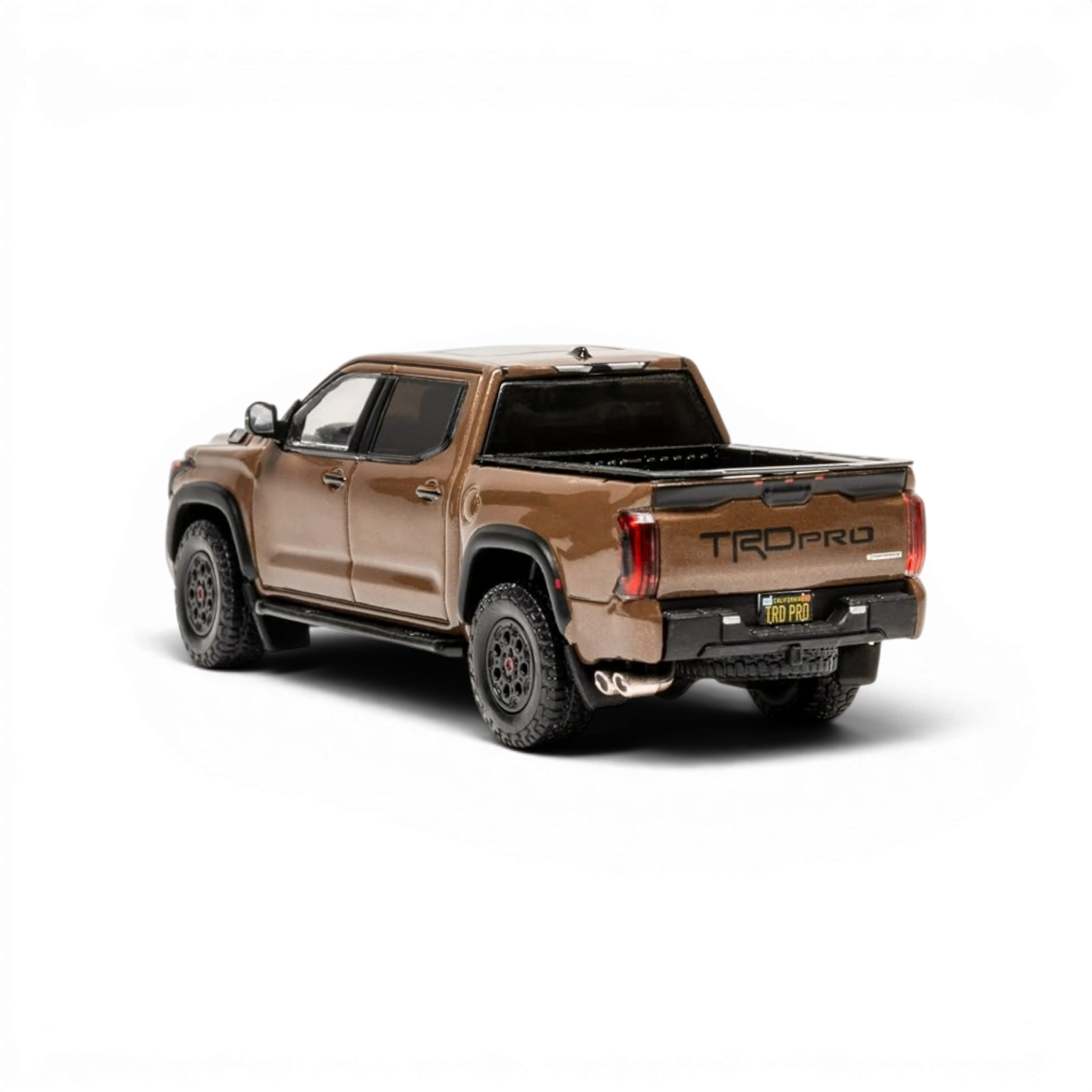 Lot57Supplies Diecast Shop 1:64 scale dark brown Toyota Tundra TRD Pro diecast model truck, rear three-quarter view.