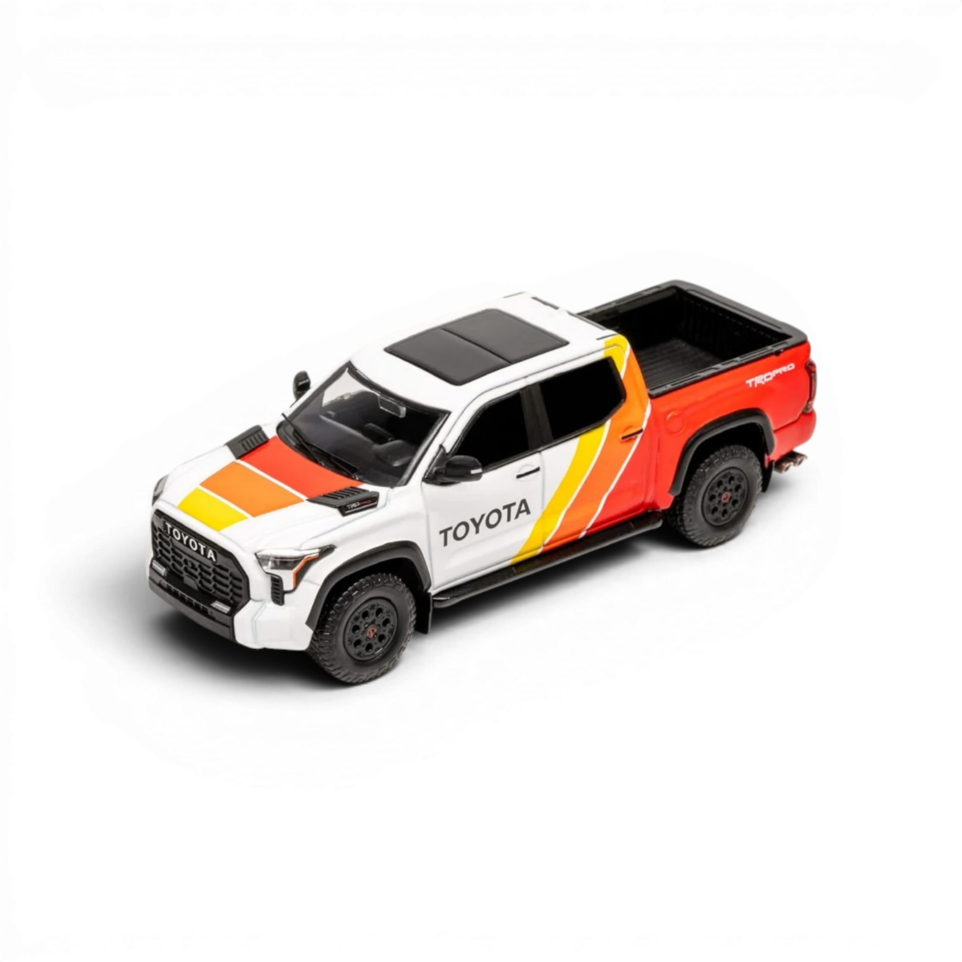 Lot57Supplies Diecast Shop 1:64 scale GCD Toyota Tundra TRD Pro diecast truck with red, orange, and yellow livery.