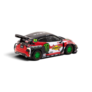 Lot57Supplies Diecast Shop 1:64 scale Toyota Yaris GR diecast drift car with Monster Energy livery and green wheels