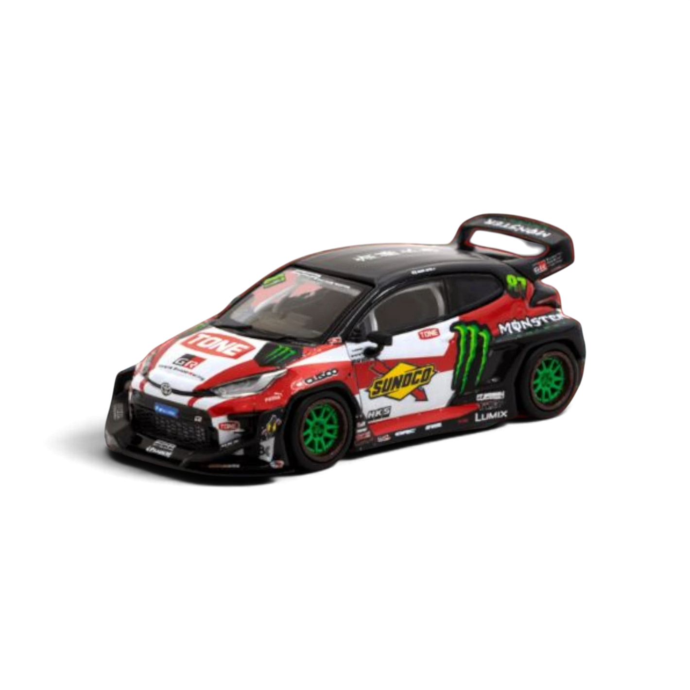 Lot57Supplies Diecast Shop Tarmac Works 1:64 scale Toyota Yaris GR Monster drift diecast car with racing decals