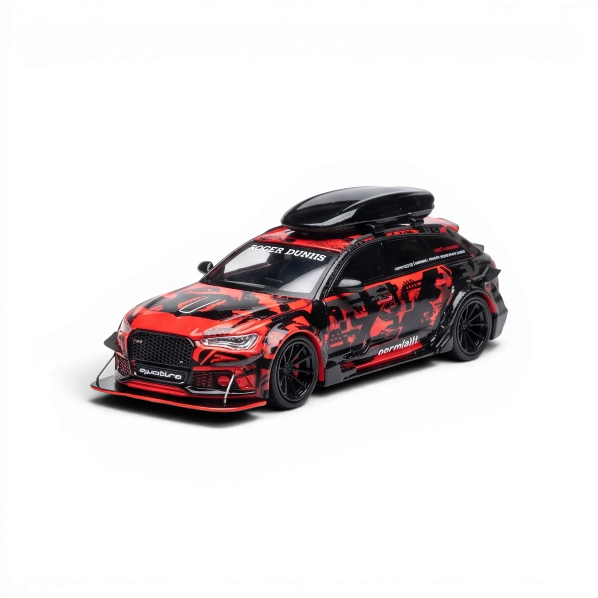 Lot57Supplies Diecast Shop TPC 1:64 scale Audi RS6 diecast model in red and black digital snow livery with roof box