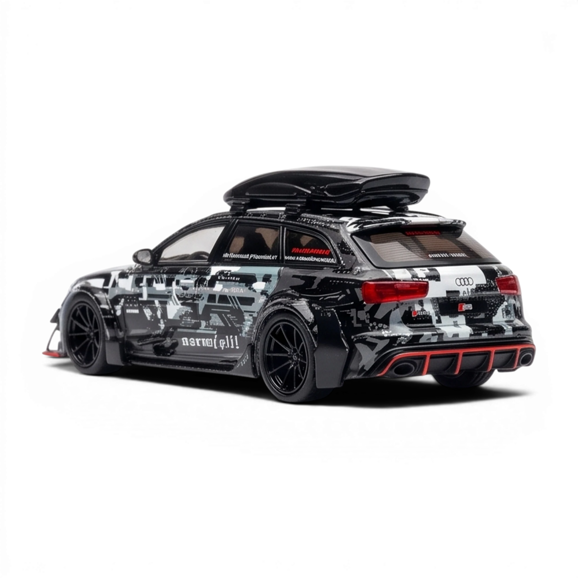 Lot57Supplies Diecast Shop TPC Audi RS6 1:64 scale diecast model in white and black digital snow livery with roof box
