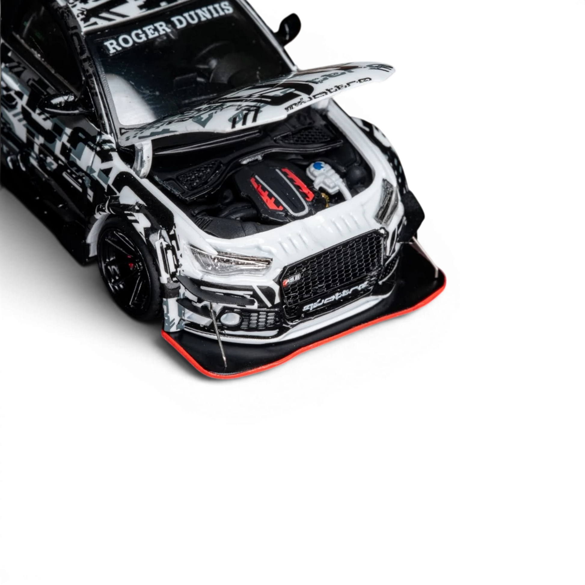 Lot57Supplies Diecast Shop TPC Audi RS6 1:64 scale diecast model in white digital snow livery with open engine hood