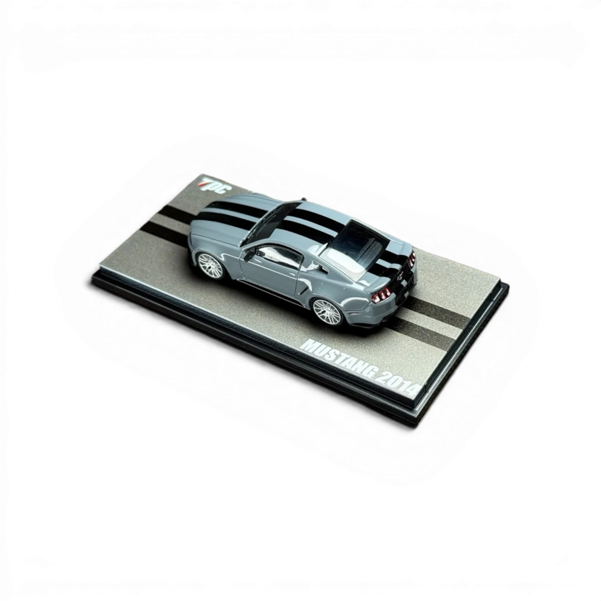 Lot57Supplies Diecast Shop 1:64 scale TPC Mustang 2014 diecast model in cement gray with black racing stripes