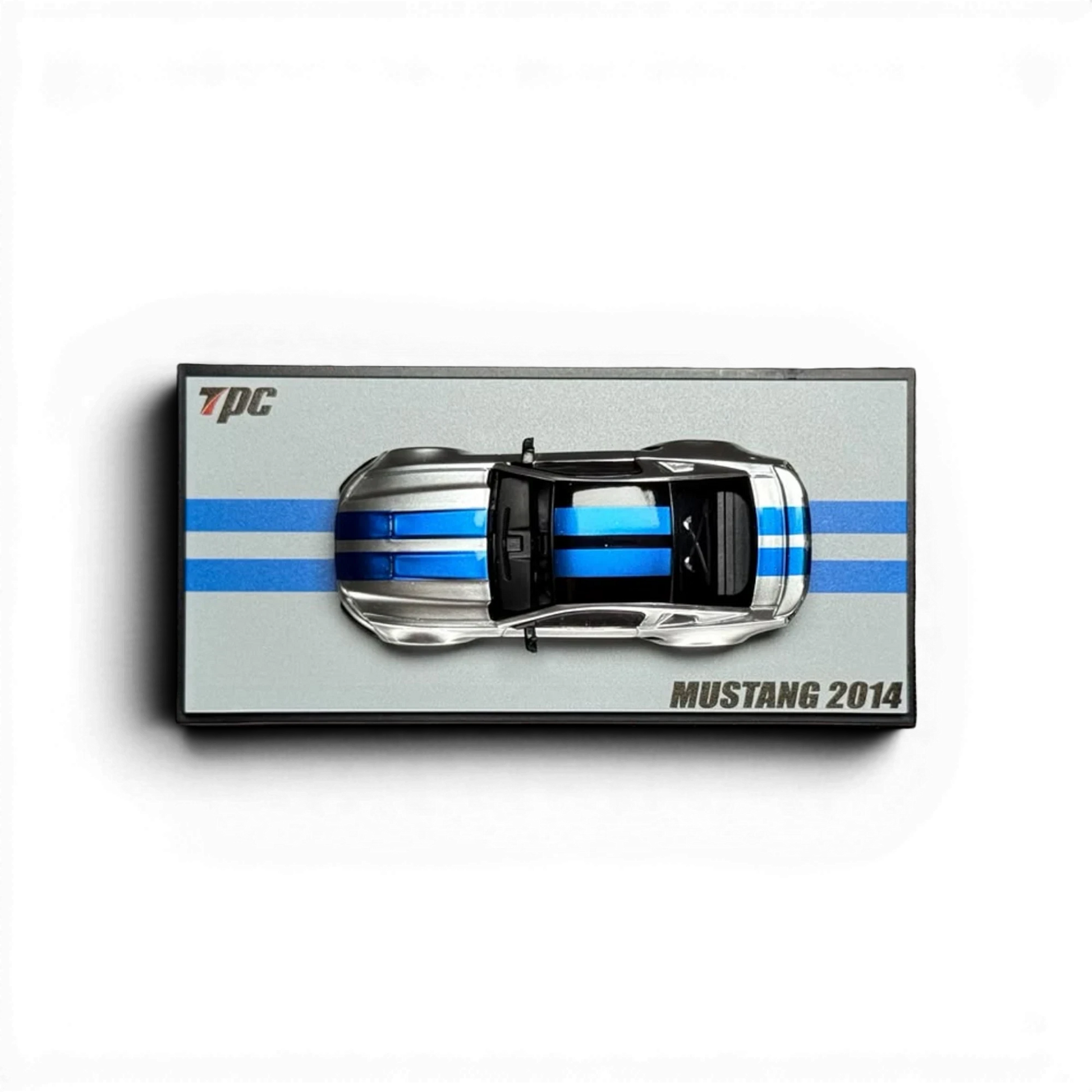 Lot57Supplies Diecast Shop 1:64 scale TPC Mustang 2014 diecast model car in GT silver with blue racing stripes