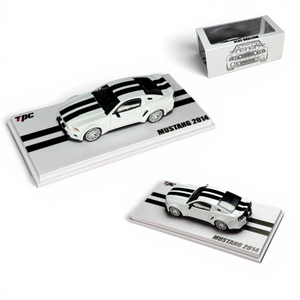 Lot57Supplies Diecast Shop TPC 1:64 scale 2014 Mustang diecast model car in high-gloss white with black racing stripes.