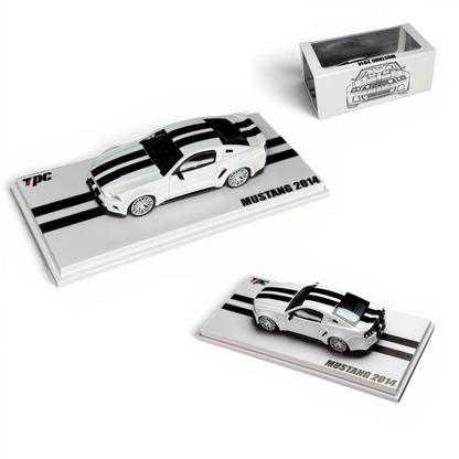 Lot57Supplies Diecast Shop TPC 1:64 scale 2014 Mustang diecast model car in high-gloss white with black racing stripes.