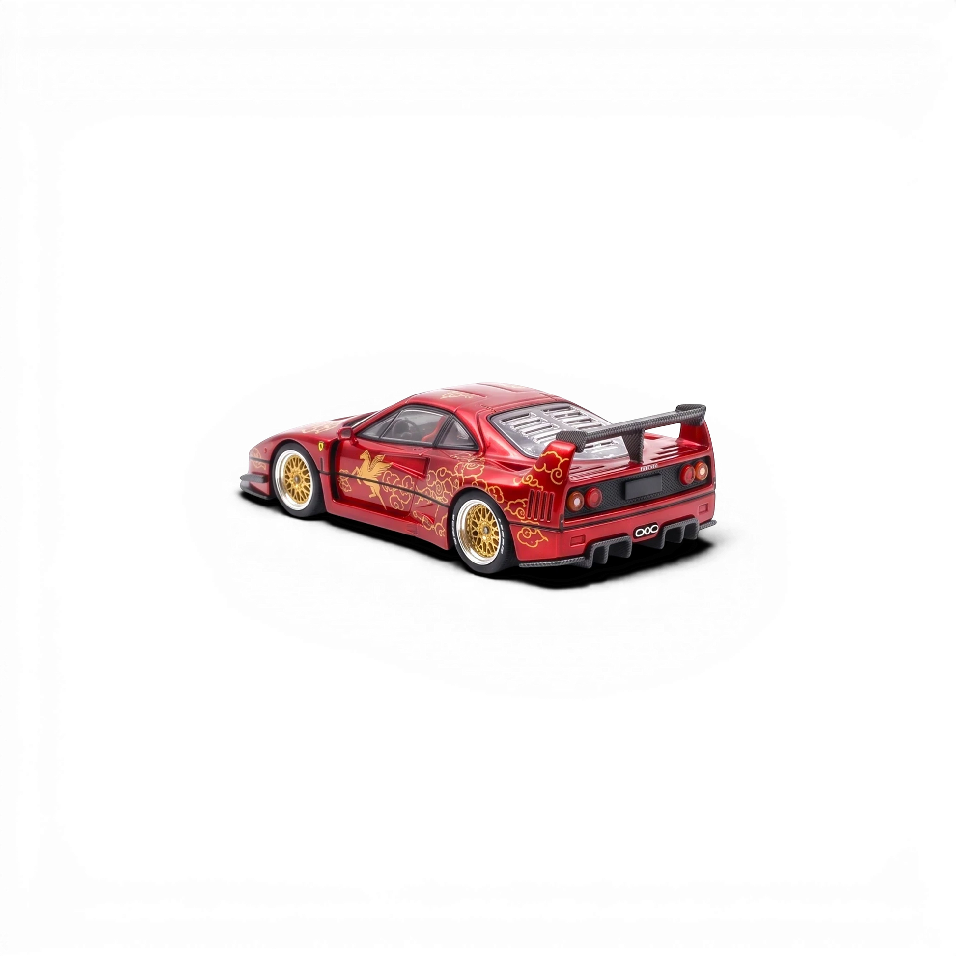 Lot57Supplies Diecast Shop Demon King Auto F40 diecast model car in transparent red with gold dragon graphics