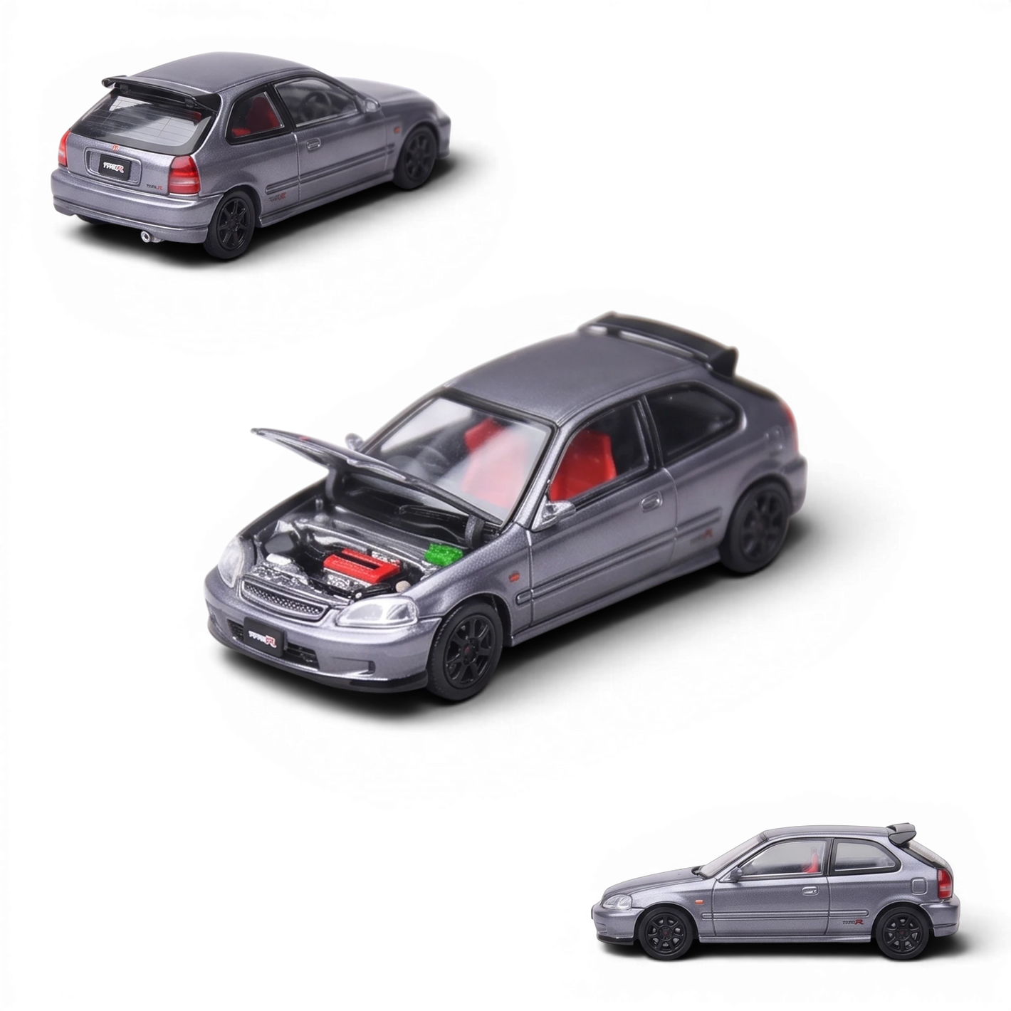 Lot57Supplies Diecast Shop Model One 1:64 scale twilight grey Honda Civic Type-R EK9 diecast model with open hood