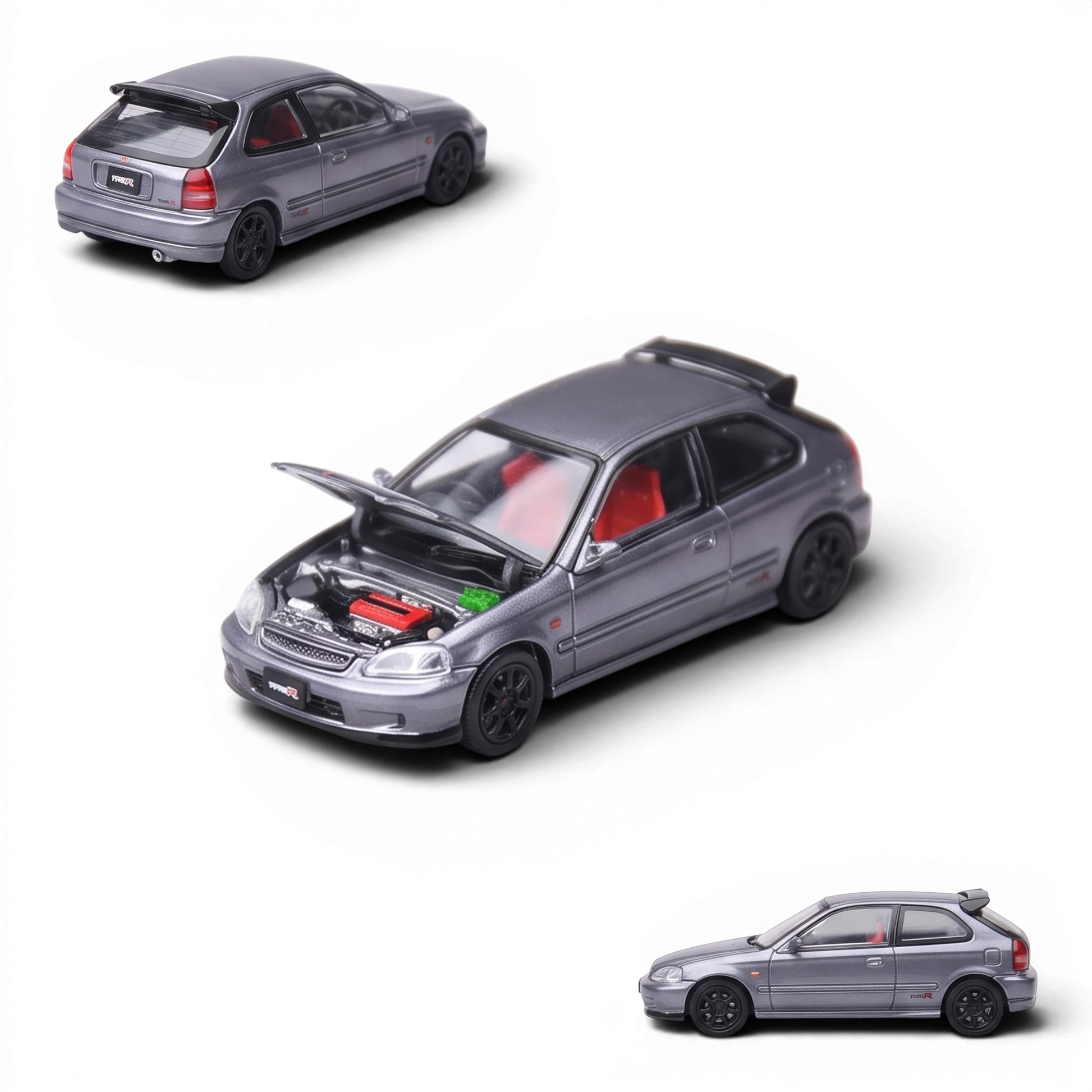 Lot57Supplies Diecast Shop Model One 1:64 scale twilight grey Honda Civic Type-R EK9 diecast model with open hood
