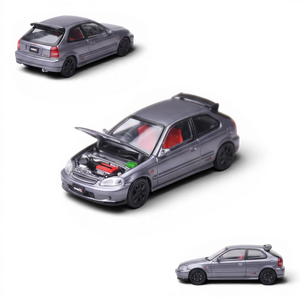 Lot57Supplies Diecast Shop Model One 1:64 scale twilight grey Honda Civic Type-R EK9 diecast model with open hood