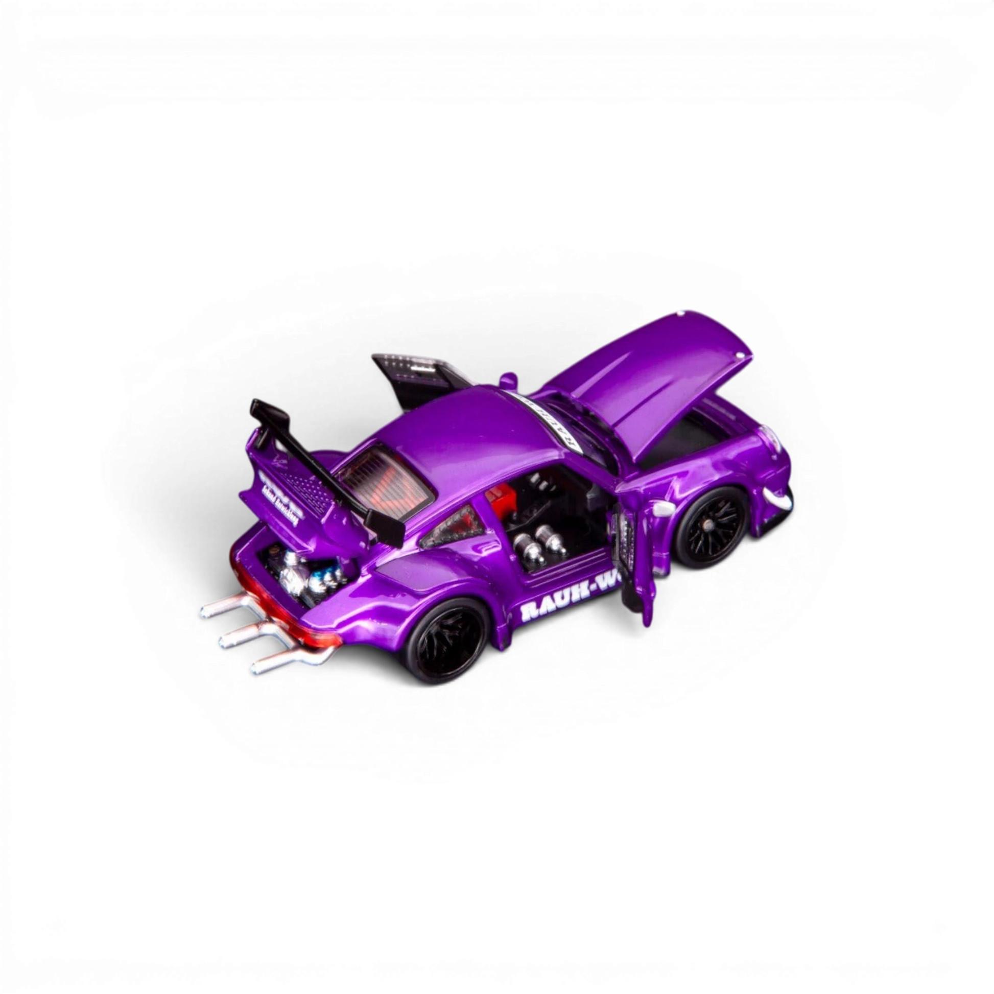 Lot57Supplies Diecast Shop 1:64 scale violet purple RWB930 diecast model car with fully opening doors and engine bay