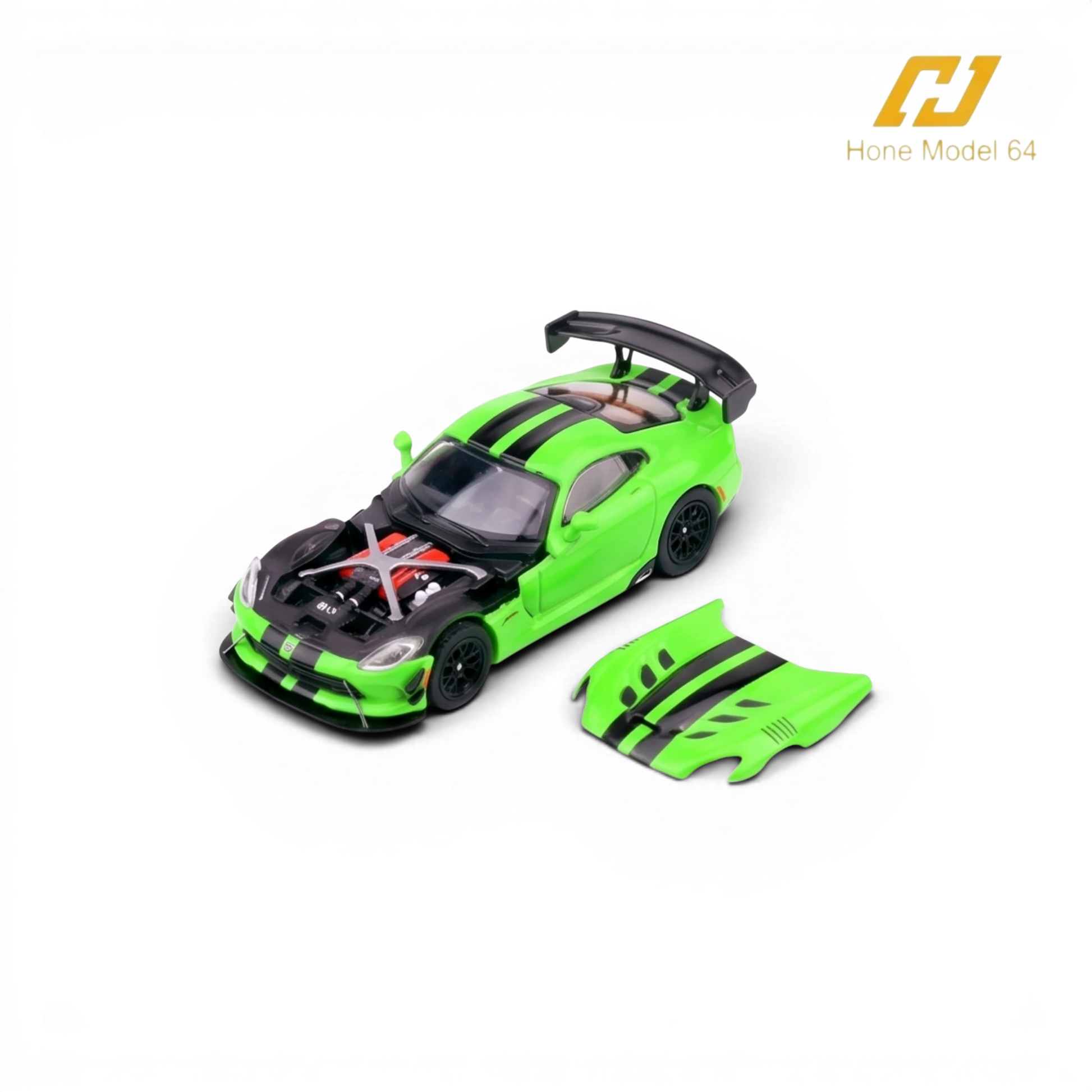 Lot57Supplies Diecast Shop 1:64 scale Viper Green Dodge Viper ACR diecast model with magnetic hood and engine details.