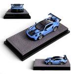 Lot57Supplies Diecast Shop VMB 992 GT3 RS 1:64 scale Etna Blue resin model car with black racing stripes and a large rear spoiler.