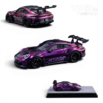 Lot57Supplies Diecast Shop VMB Porsche 992 GT3 RS diecast model in Phantom Purple, 1:64 scale with rear wing.