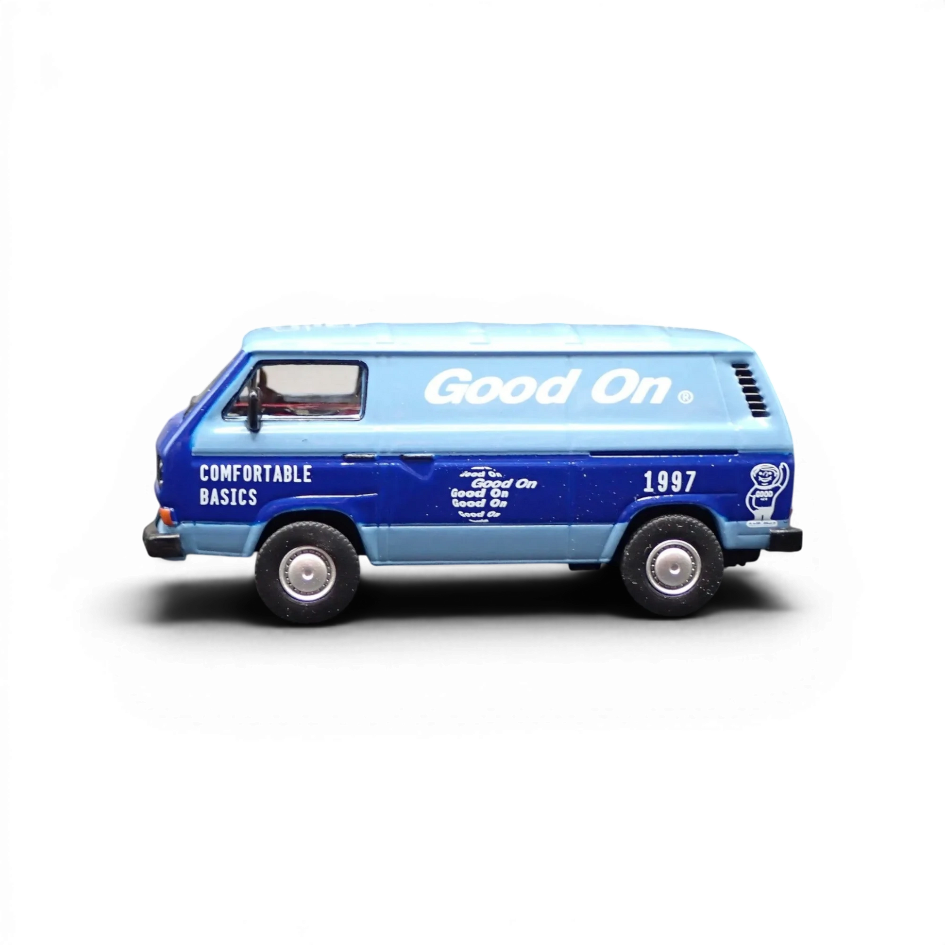Lot57Supplies Diecast Shop Tarmac Works 1:64 scale Volkswagen T3 Panel Van in two-tone blue with Good On branding