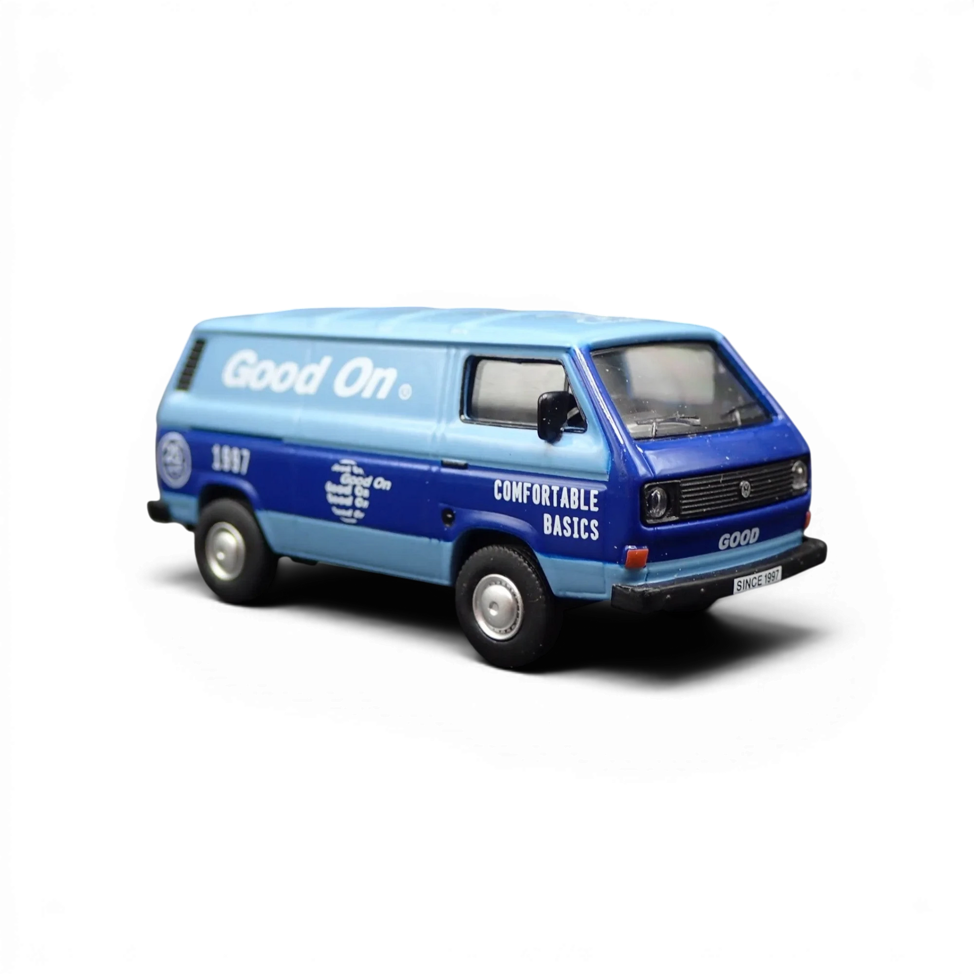 Lot57Supplies Diecast Shop Tarmac Works 1:64 scale diecast Volkswagen T3 Panel Van in blue with Good On branding