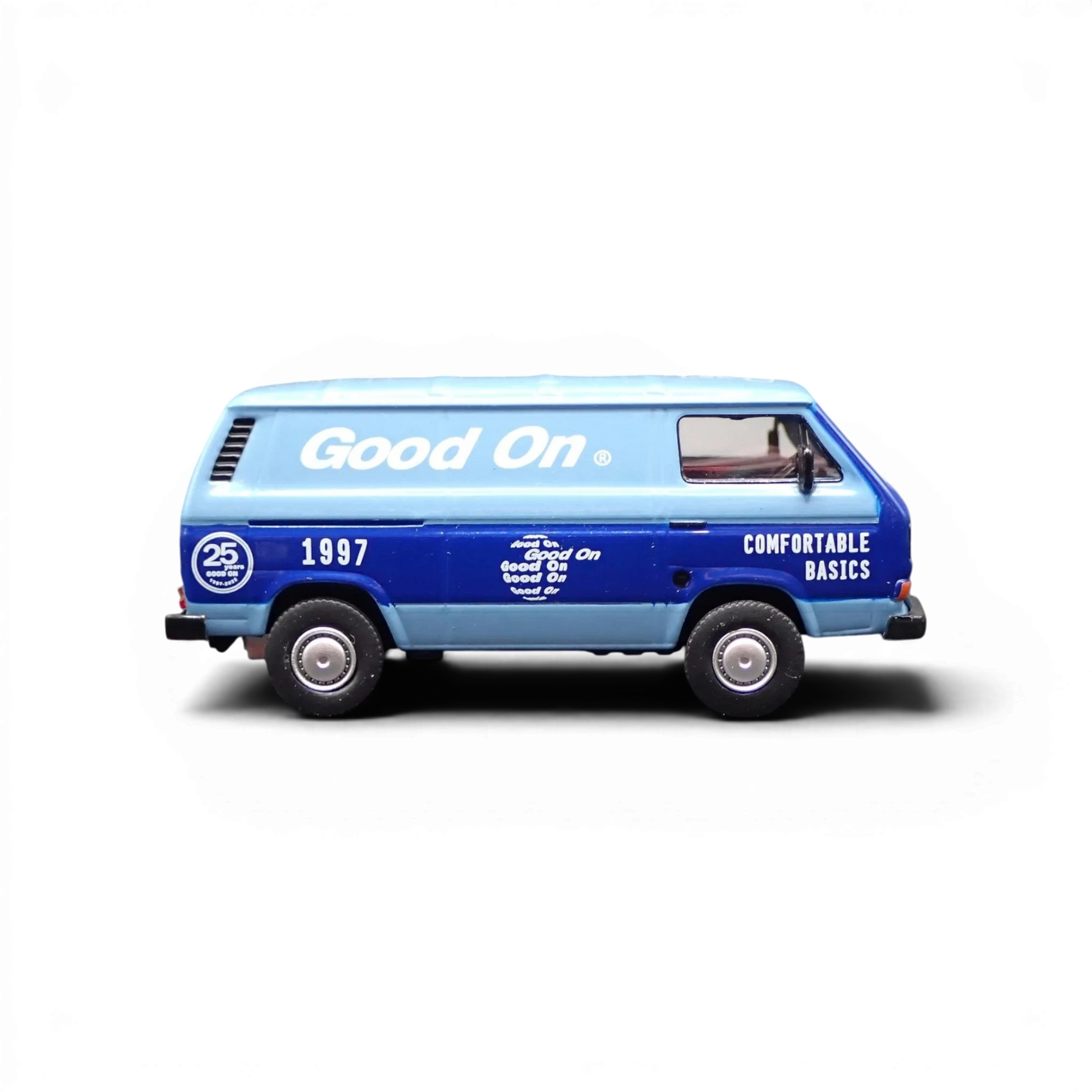 Lot57Supplies Diecast Shop Tarmac Works 1:64 scale Volkswagen T3 Panel Van in blue with Good On branding