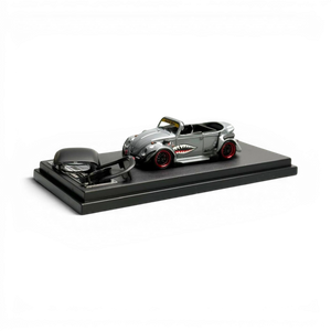 Lot57Supplies Diecast Shop grey VW Beetle convertible 1:64 scale diecast model with shark mouth graphics and red wheels.