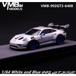 Lot57Supplies Diecast Shop 1:64 scale VMB 992 GT3 RS resin model car in white and blue with rear wing