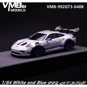 Lot57Supplies Diecast Shop 1:64 scale VMB 992 GT3 RS resin model car in white and blue with rear wing