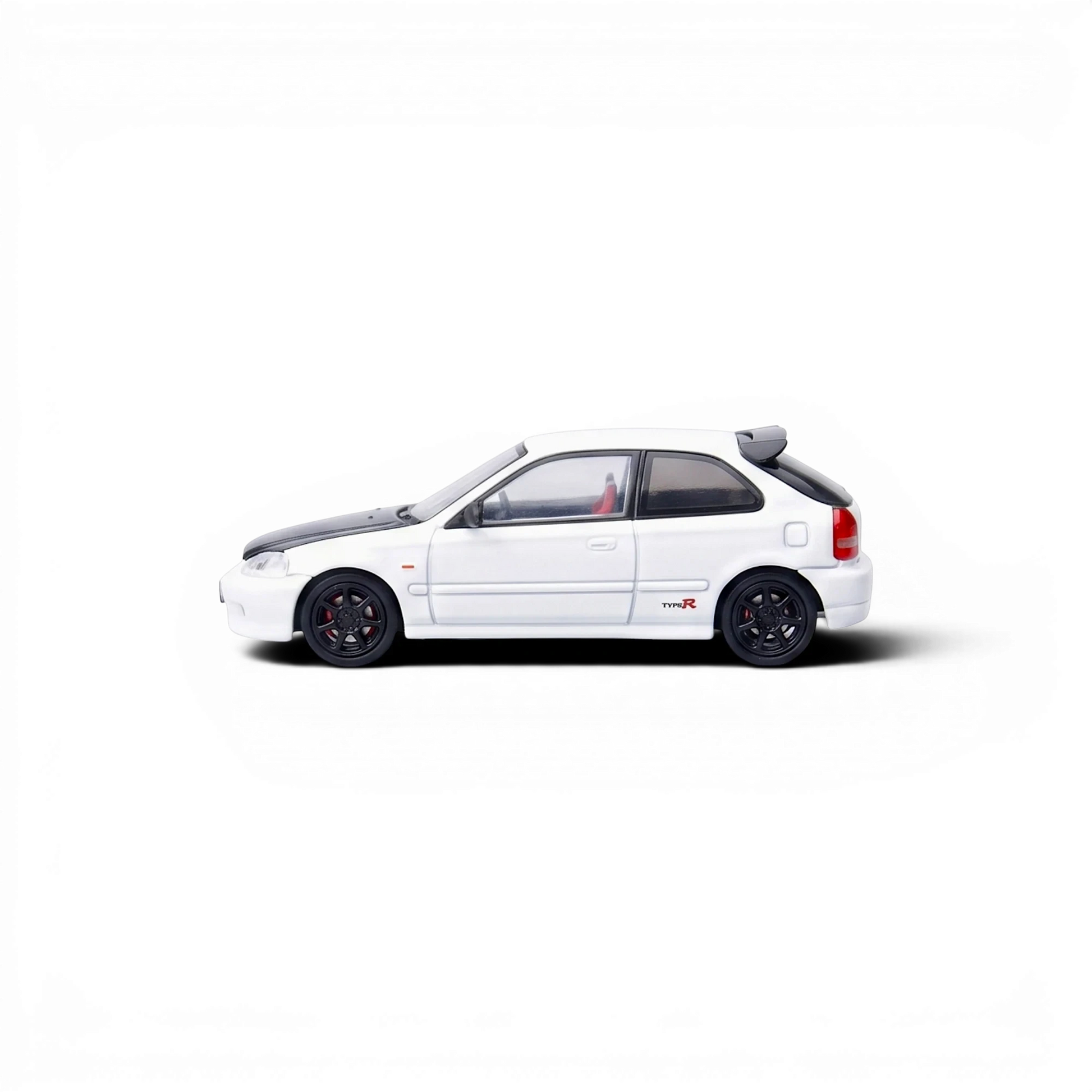 Lot57Supplies Diecast Shop 1:64 scale Model One Honda Civic Type-R EK9 in white with a black carbon fiber hood