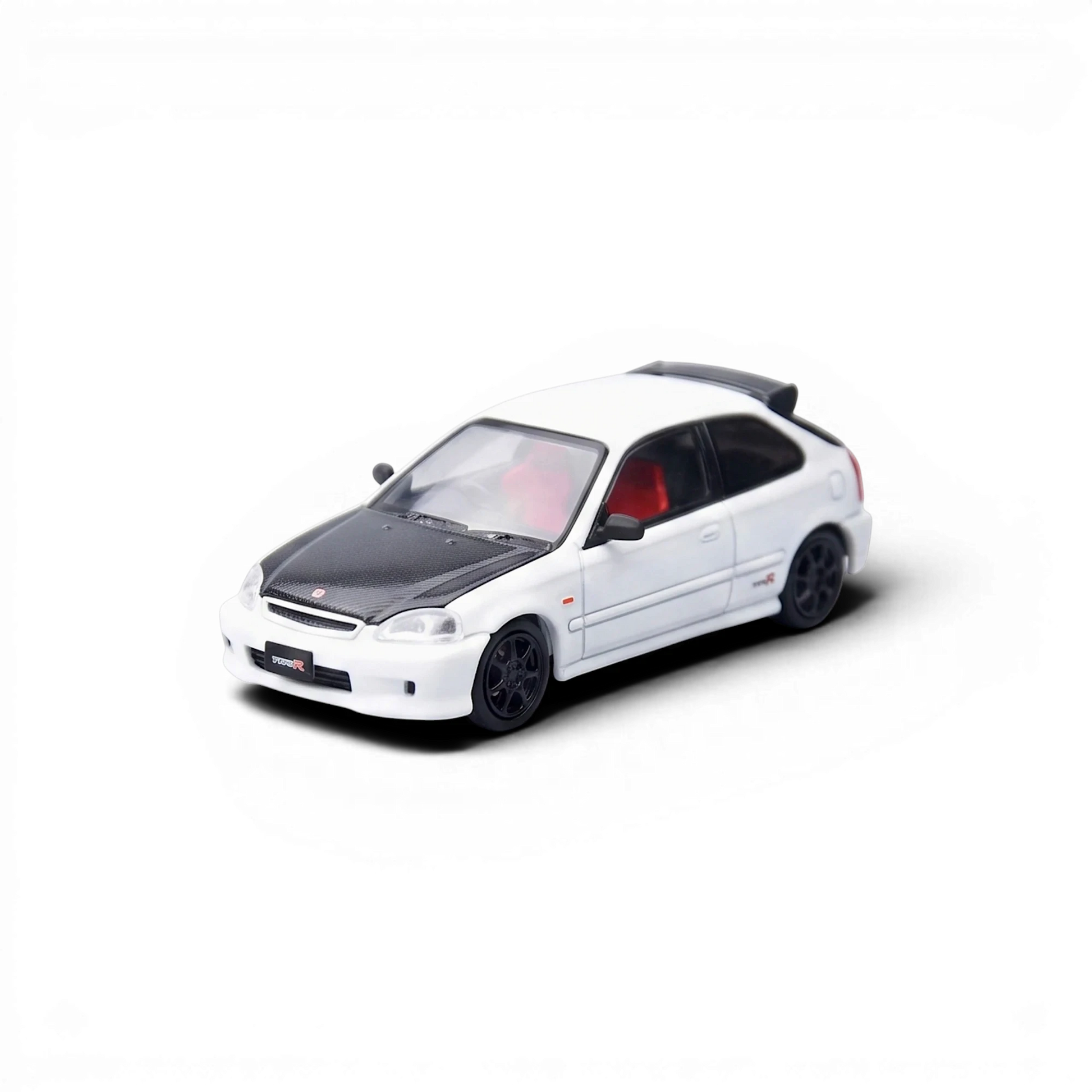 Lot57Supplies Diecast Shop 1:64 scale white Honda Civic Type-R EK9 diecast model with black carbon fiber hood