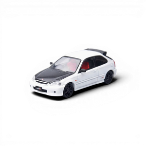 Lot57Supplies Diecast Shop 1:64 scale white Honda Civic Type-R EK9 diecast model with black carbon fiber hood