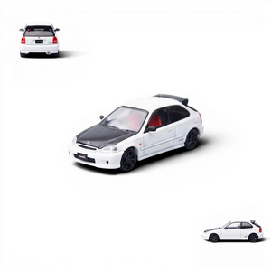 Lot57Supplies Diecast Shop 1:64 scale Model One Honda Civic Type-R EK9 in white with a carbon fiber hood