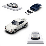 Lot57Supplies Diecast Shop white and dark blue 1:64 scale resin model of a Porsche Singer DLS with racing stripes, limited edition.