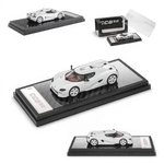 Lot57Supplies Diecast Shop 1:64 scale white LCD Koenigsegg CC850 diecast model car on a display base.