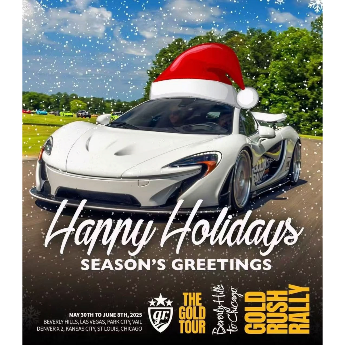 Lot57Supplies Diecast Shop white McLaren P1 resin model car wearing a Santa hat in a festive holiday graphic