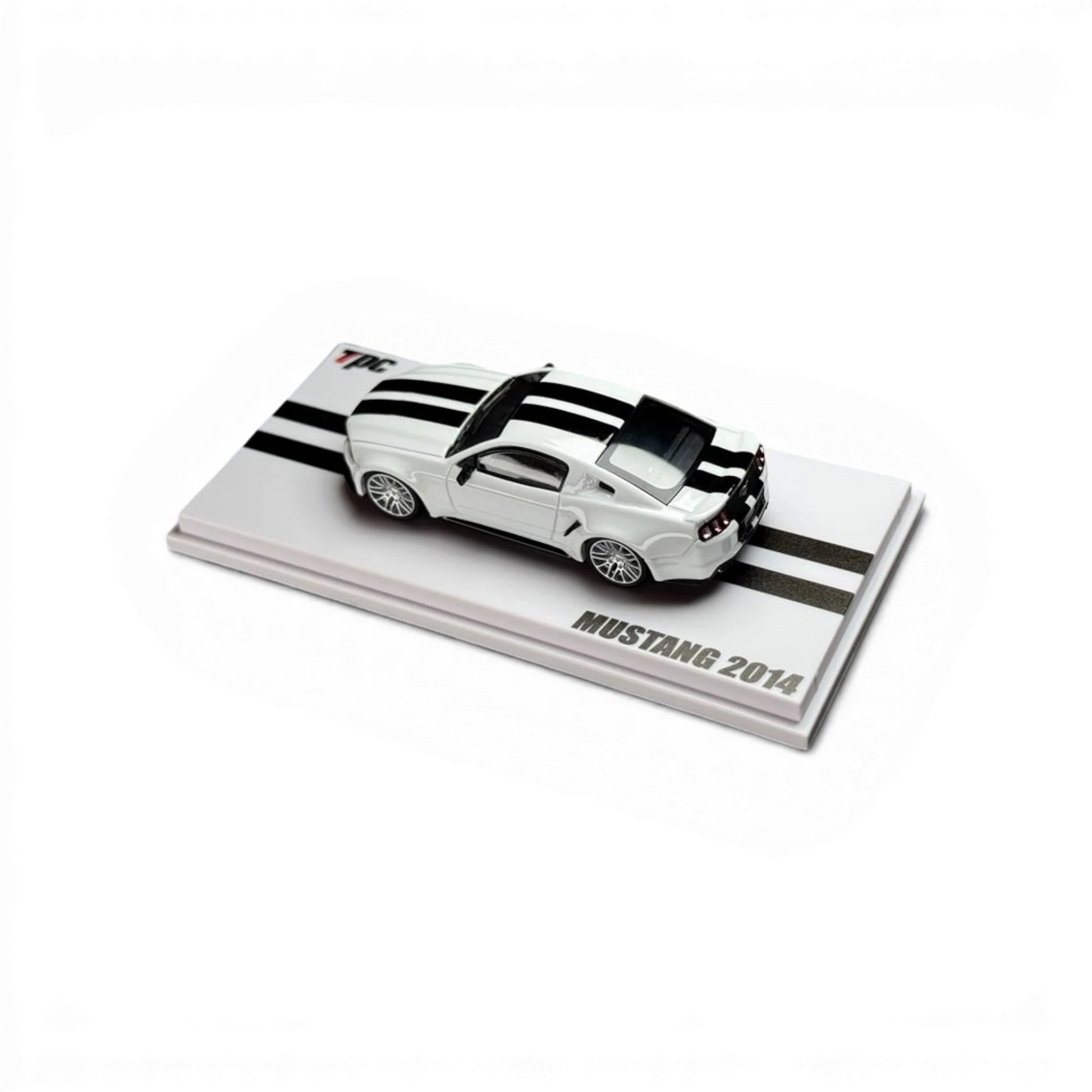 Lot57Supplies Diecast Shop 1:64 scale TPC Mustang 2014 diecast model in high-gloss white with black racing stripes