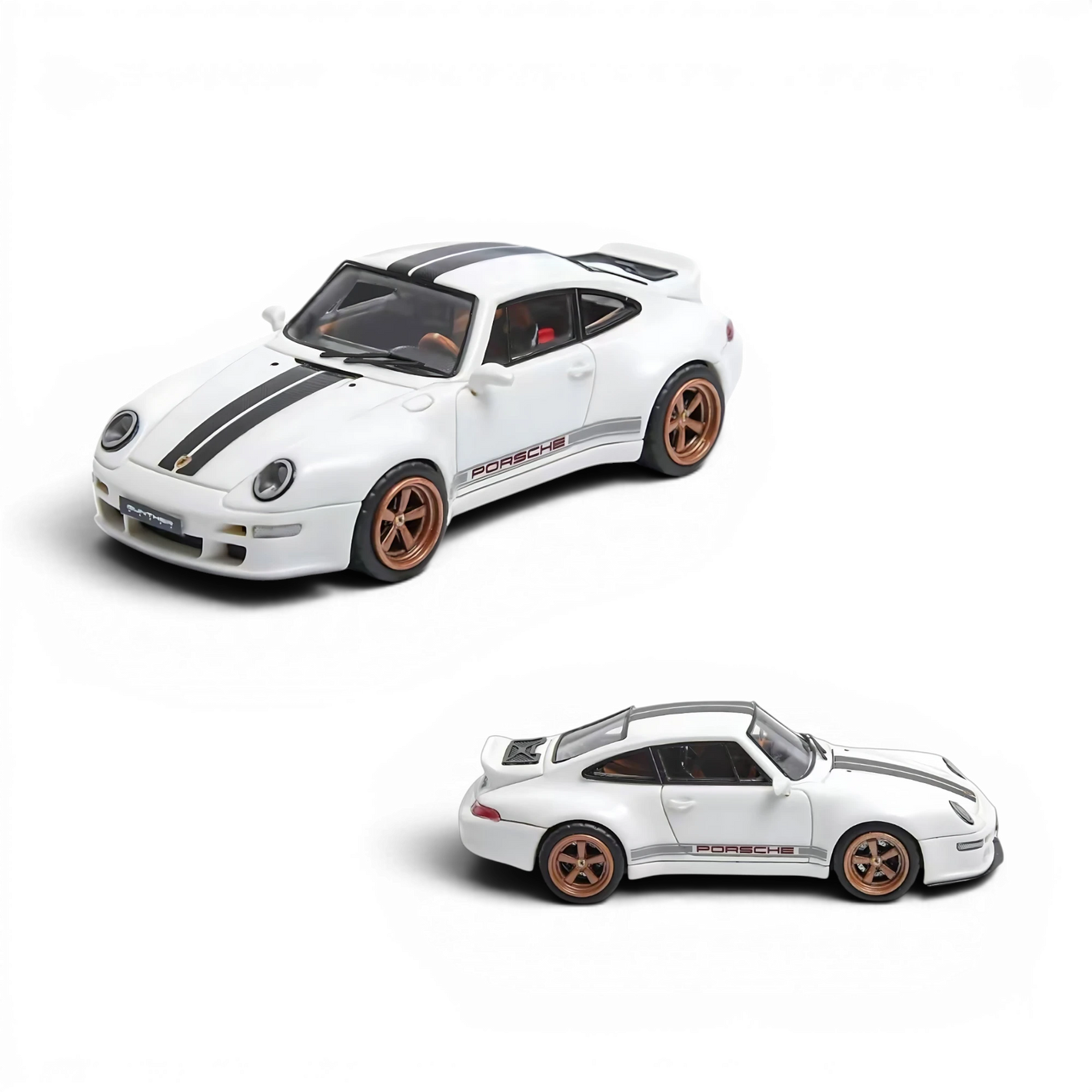 Lot57Supplies Diecast Shop Flame Model 1:64 scale white Porsche 911 Gunther Werks 400R resin model car with bronze rims