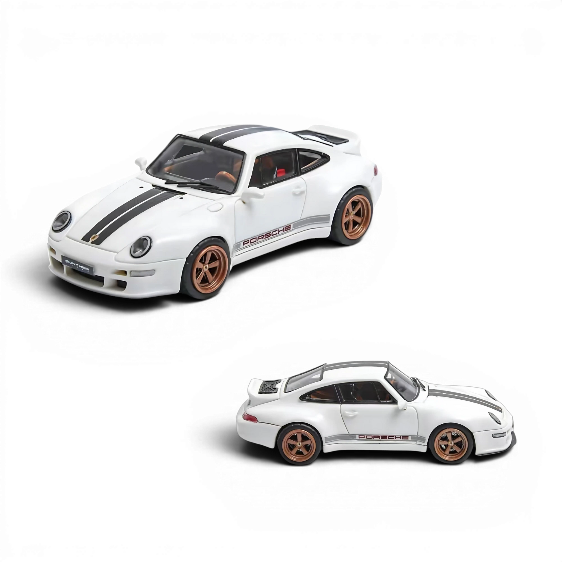 Lot57Supplies Diecast Shop Flame Model 1:64 scale white Porsche 911 Gunther Werks 400R resin model car with bronze rims