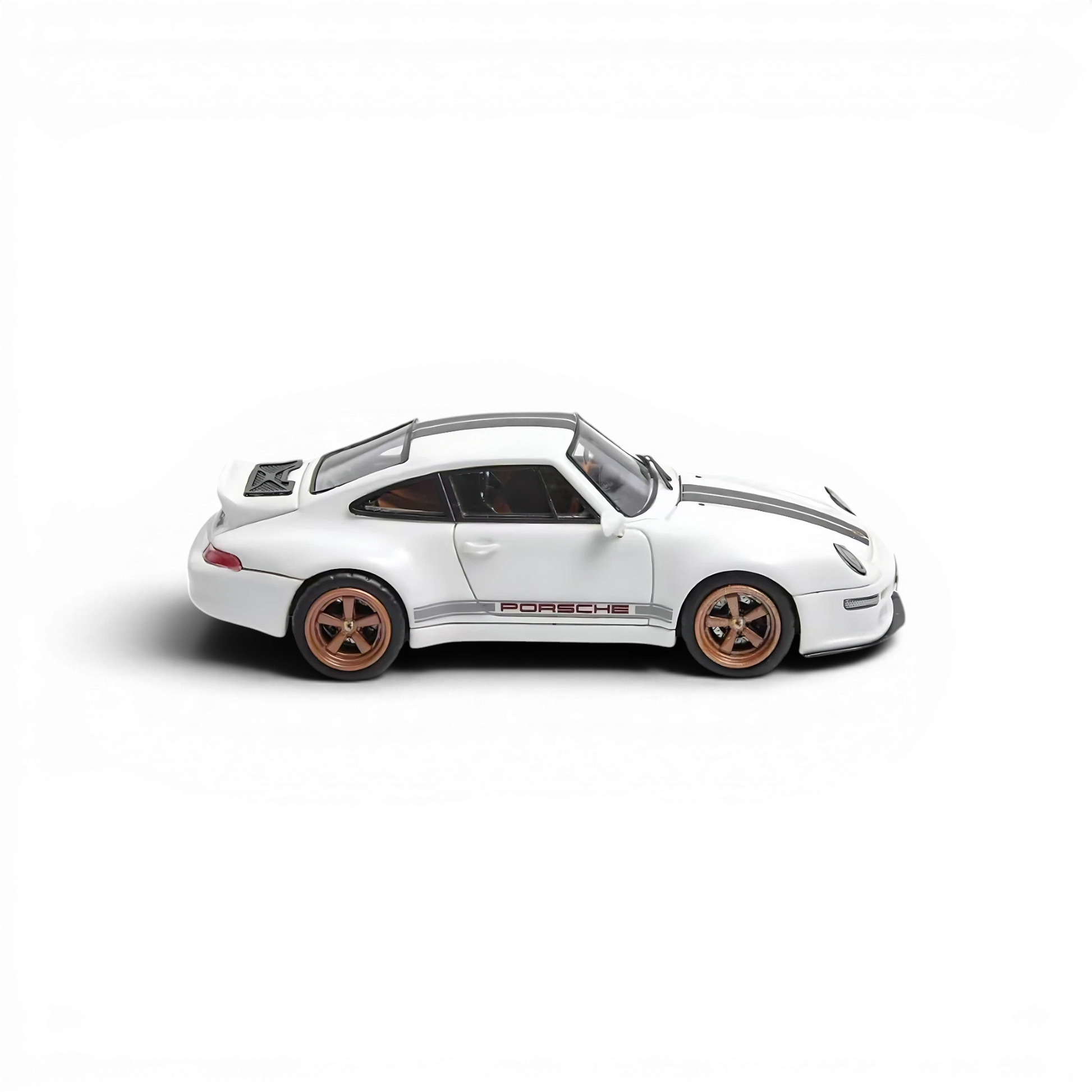 Lot57Supplies Diecast Shop Flame Model 1:64 scale white Porsche 911 Gunther Werks 400R resin model car side view