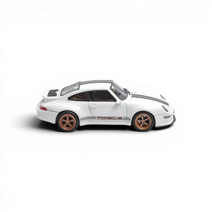 Lot57Supplies Diecast Shop Flame Model 1:64 scale white Porsche 911 Gunther Werks 400R resin model car side view
