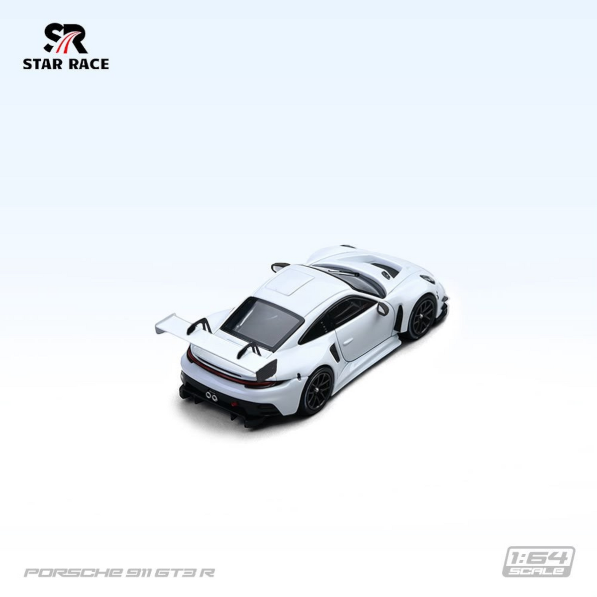 Lot57Supplies Diecast Shop Star Race white Porsche 911 GT3 R 1:64 scale diecast model car, rear three-quarter view