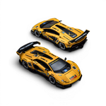 Two yellow TimeMicro × PSC DESIGN Countach V GT Tribute 1:64 scale diecast race cars with racing decals