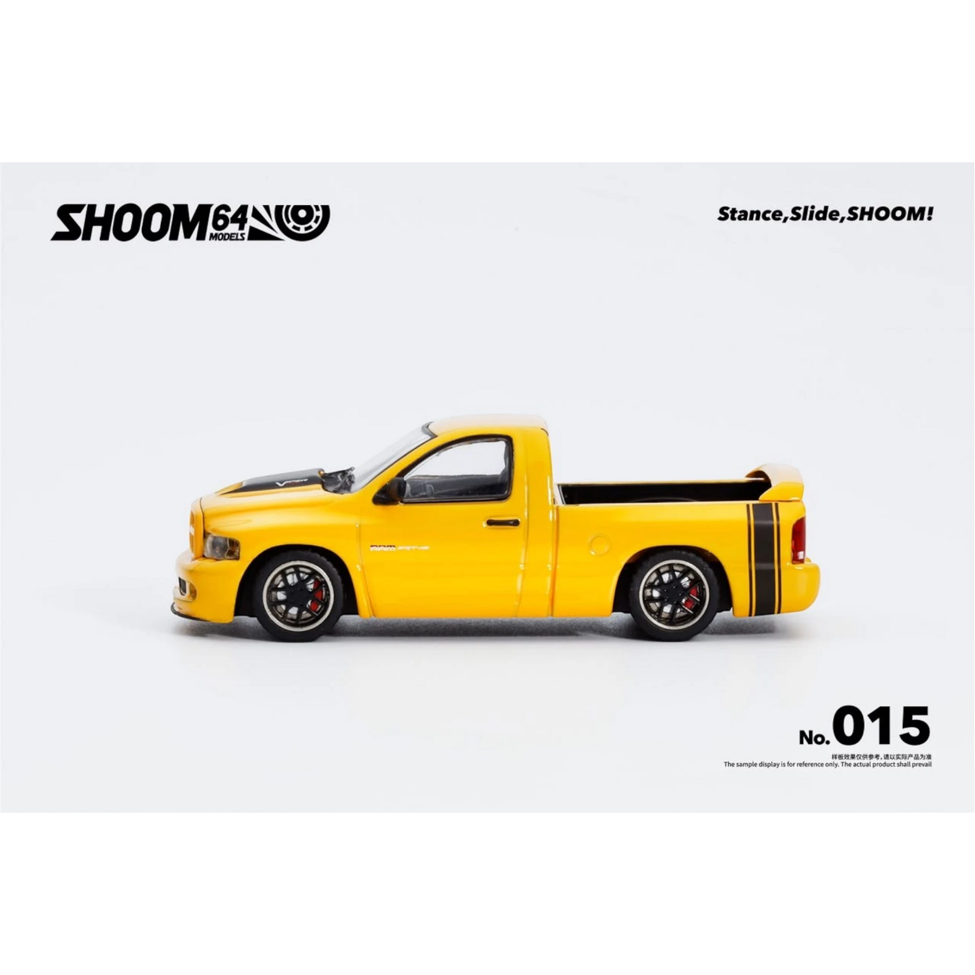 Lot57Supplies Diecast Shop SHOOM64 yellow Dodge RAM SRT-10 1:64 scale diecast model truck side view