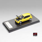 Lot57Supplies Diecast Shop 1:64 scale yellow Honda Civic SiR II EG6 diecast model with open hood and carbon fiber cover