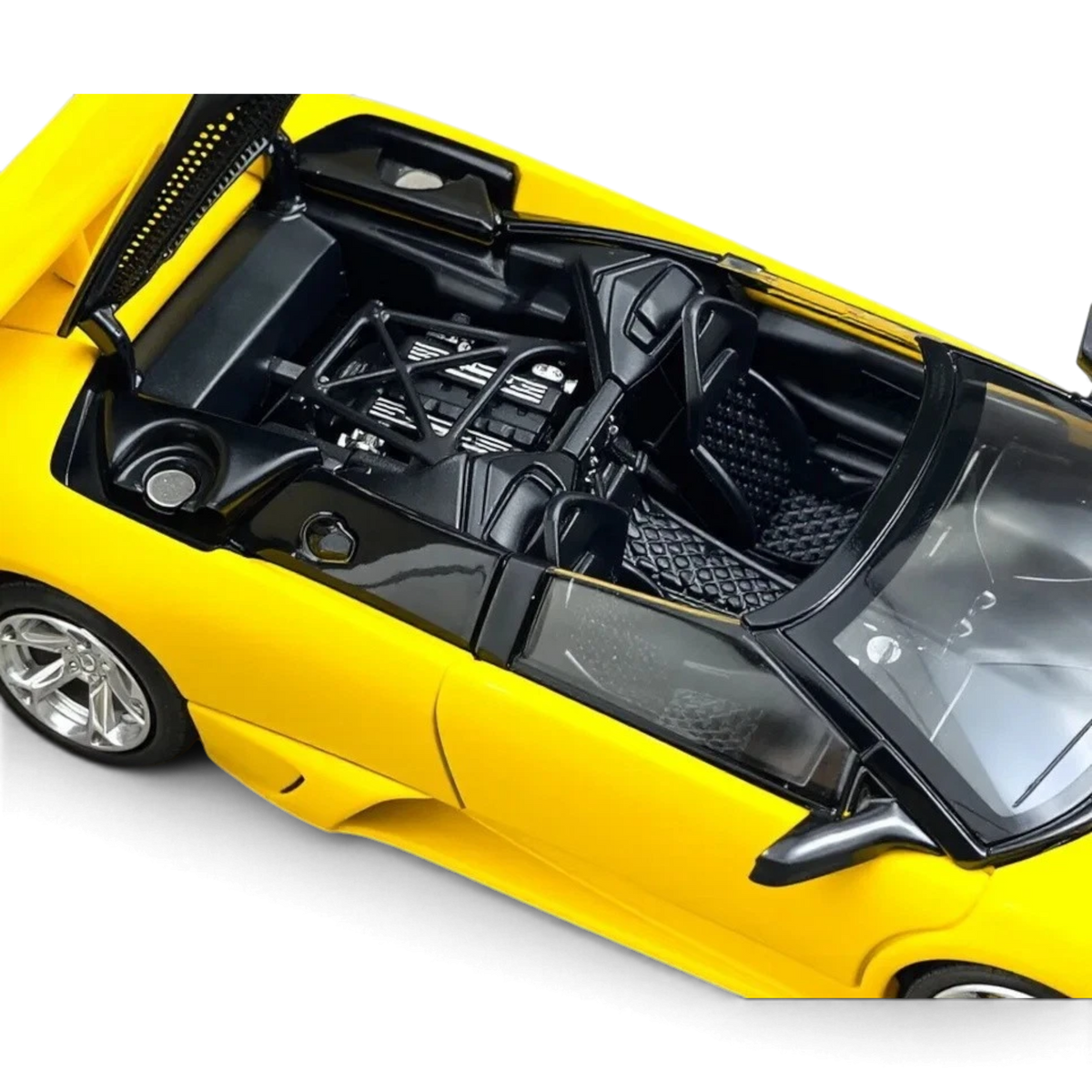 Lot57Supplies Diecast Shop Phantom Knight yellow Lamborghini Murcielago LP640 Roadster 1:64 scale model with open hood