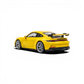 Lot57Supplies Diecast Shop yellow 1:64 scale resin Porsche 911 GT3 model with large rear spoiler and silver wheels.