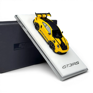 Lot57Supplies Diecast Shop SUHE Porsche 992 GT3 RS 1:64 scale diecast model car in yellow with black racing stripes
