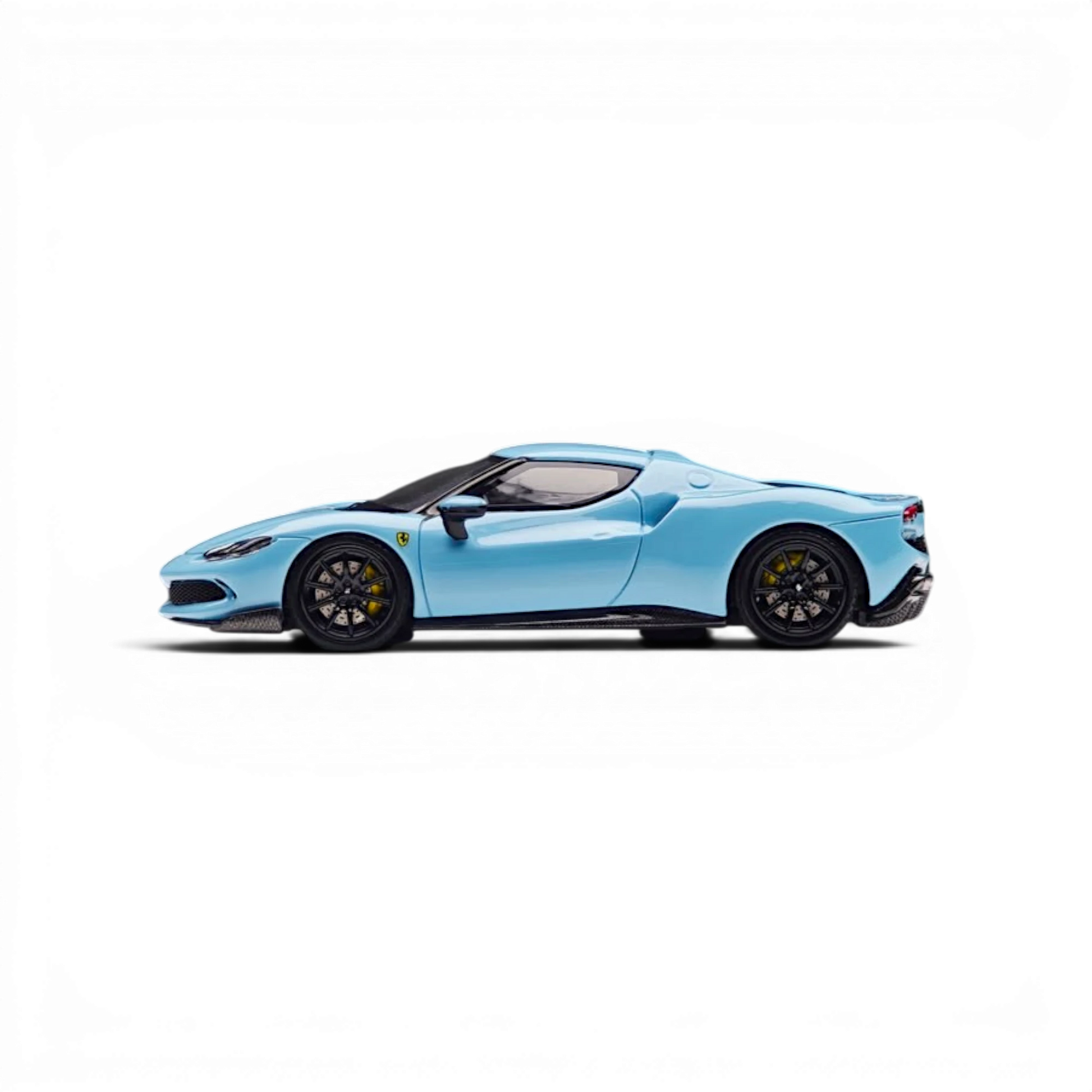 Lot57Supplies Diecast Shop Zincit Model 296GTB diecast car in baby blue with white stripes, 1:64 scale side view.