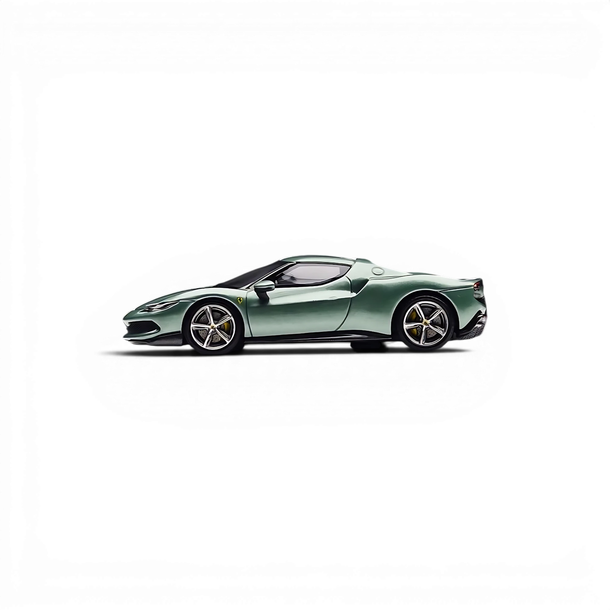 Lot57Supplies Diecast Shop Zincit Model 296GTB diecast car in British green with white stripes, 1:64 scale side view.