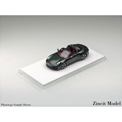 Lot57Supplies Diecast Shop Zincit Model 992Targa diecast car in oak green with red interior on a white display base